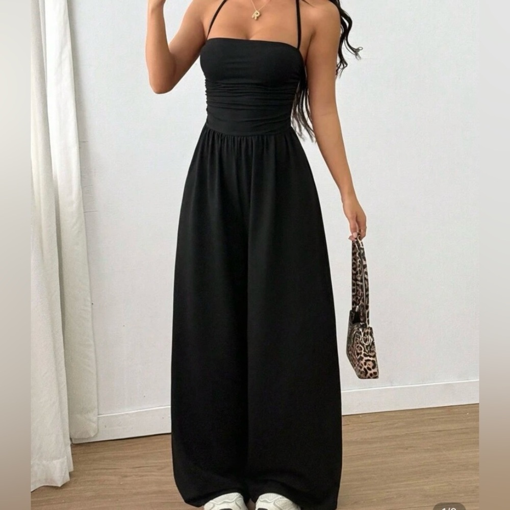 NEVER WORN Black Halter Jumpsuit